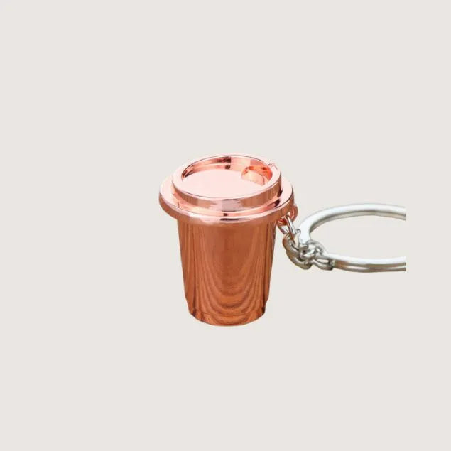 Rose gold metallic coffee keep cup keyring